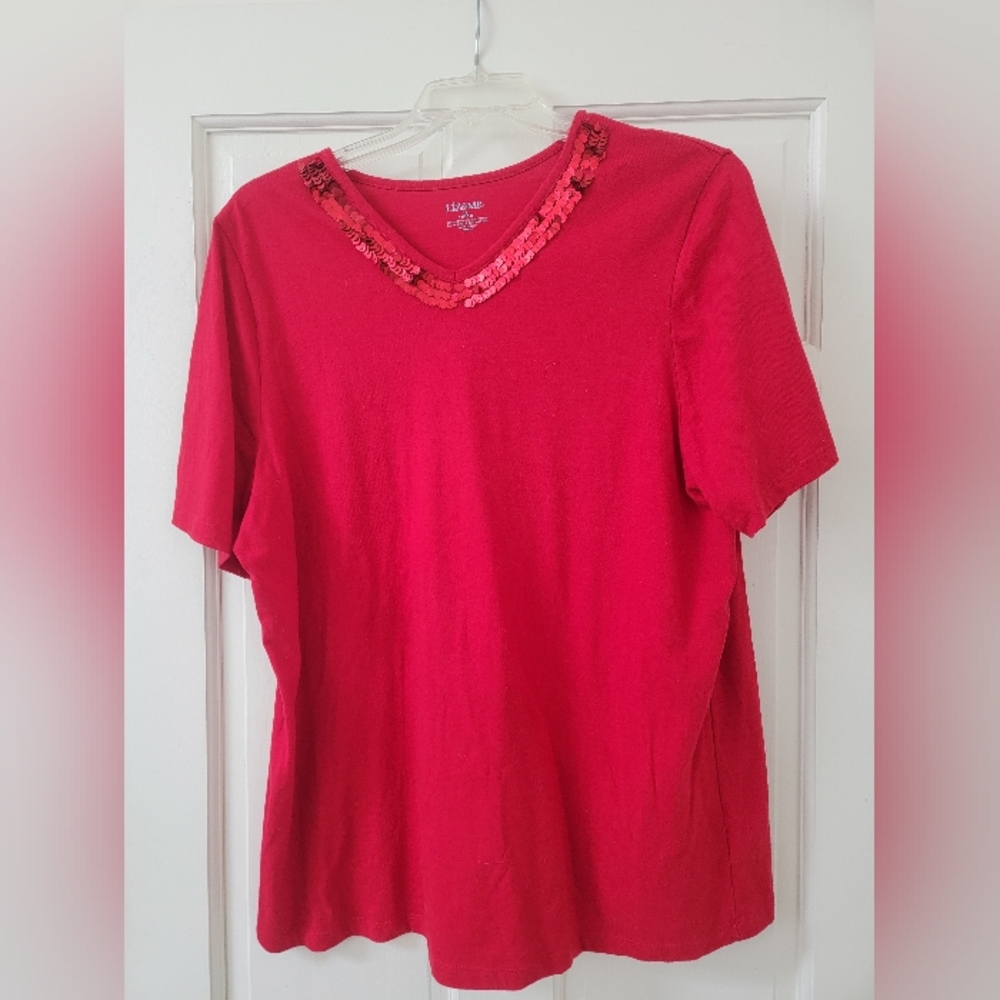 Liz & Me Short Sleeve Top Red 1X